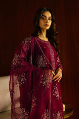 Masooma 3Pc - Embroidered Lawn Dress in Purple Maroon Magenta color