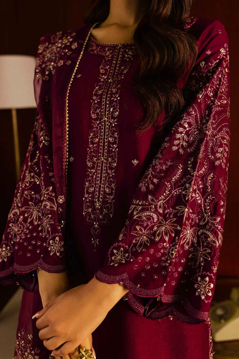 Masooma 3Pc - Embroidered Lawn Dress in Purple Maroon Magenta color