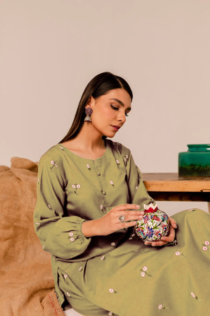 Gold Rose 2Pc Fully Embroidered Dress