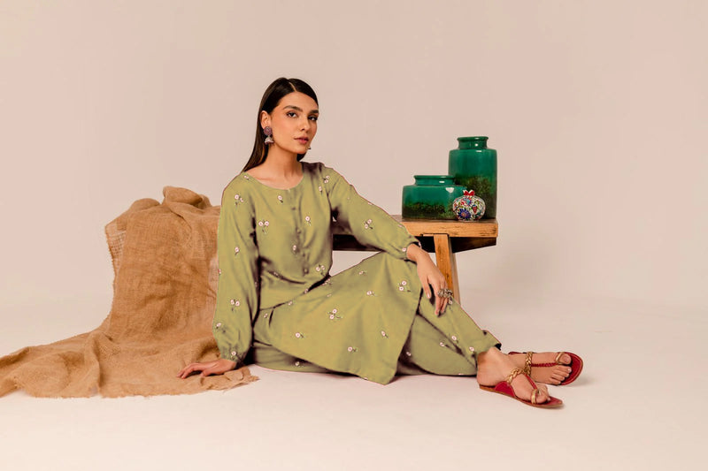 Gold Rose 2Pc Fully Embroidered Dress