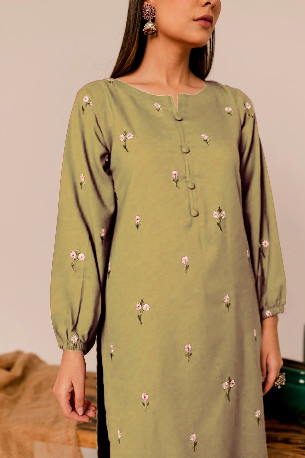 Gold Rose 2Pc Fully Embroidered Winter Dress