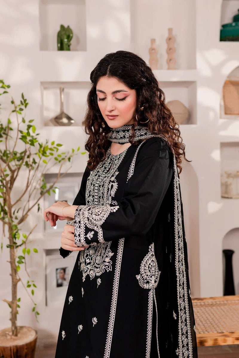 Monochrome 3Pc Embroidered Lawn Dress