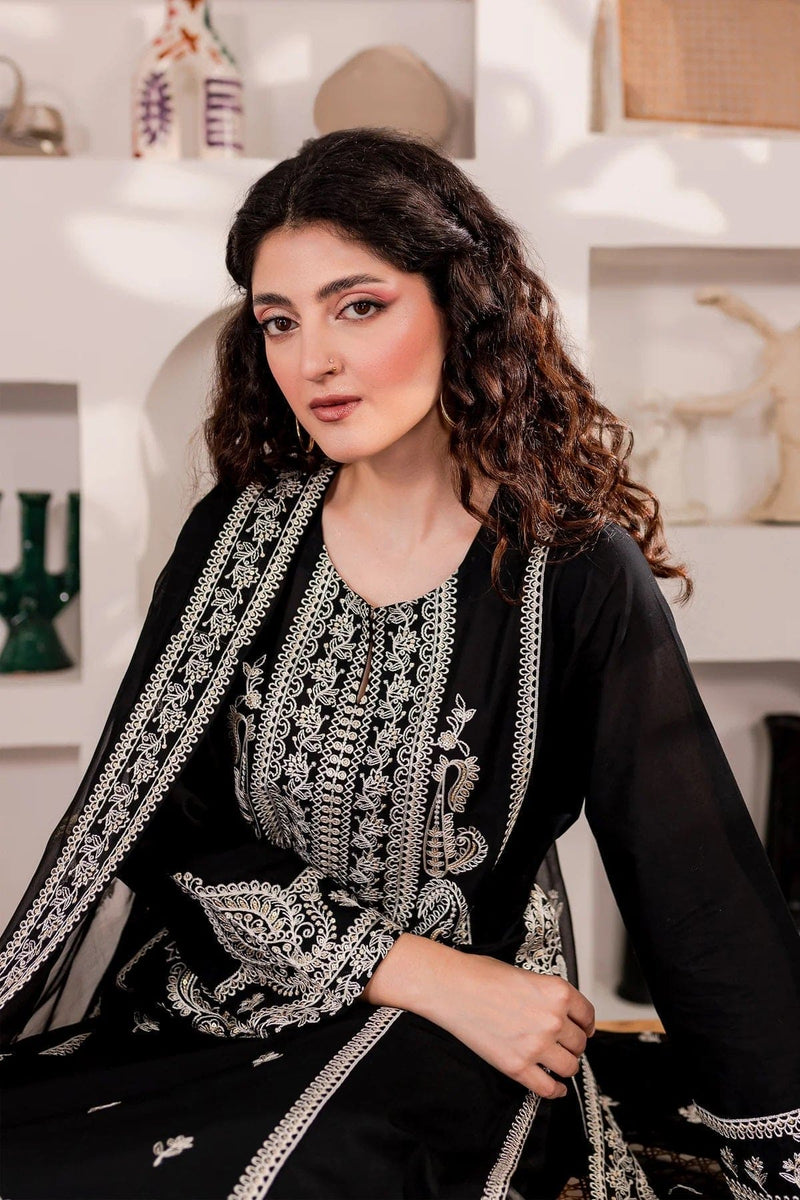 Monochrome 3Pc Embroidered Lawn Dress