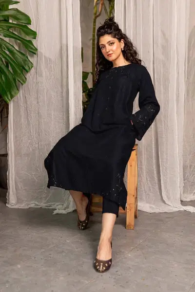 Black Afeefa 2‑Piece Embroidered Dress