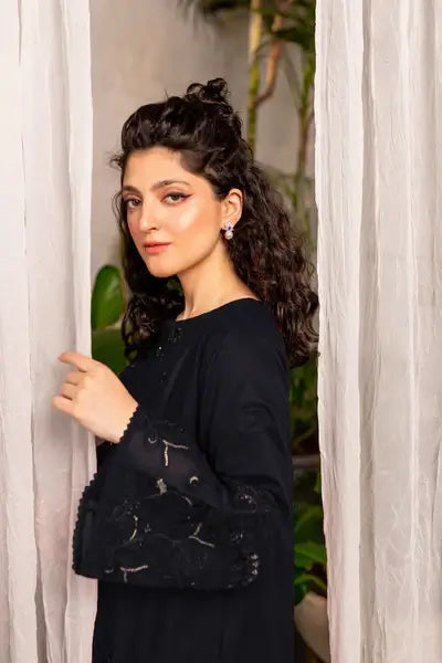 Black Afeefa 2‑Piece Embroidered Dress