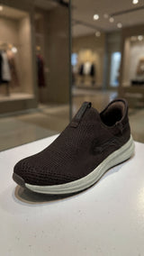 Modern brown knitted slip-on shoe designed for everyday comfort and easy wear
