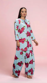 Pink floral printed kurta suit