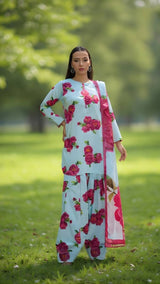 Pink floral printed kurta suit
