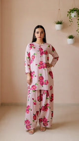 Pink floral printed kurta suit
