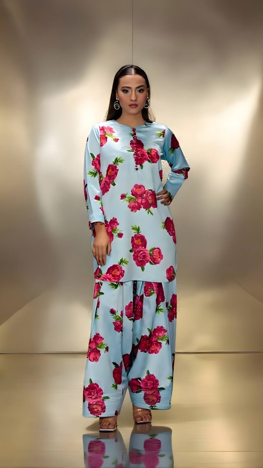 Floral printed kurta trouser set for women