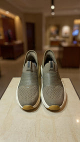 Gray knit slip-on shoes with thick max-cushion sole