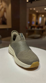 Gray knit slip-on shoes with thick max-cushion sole