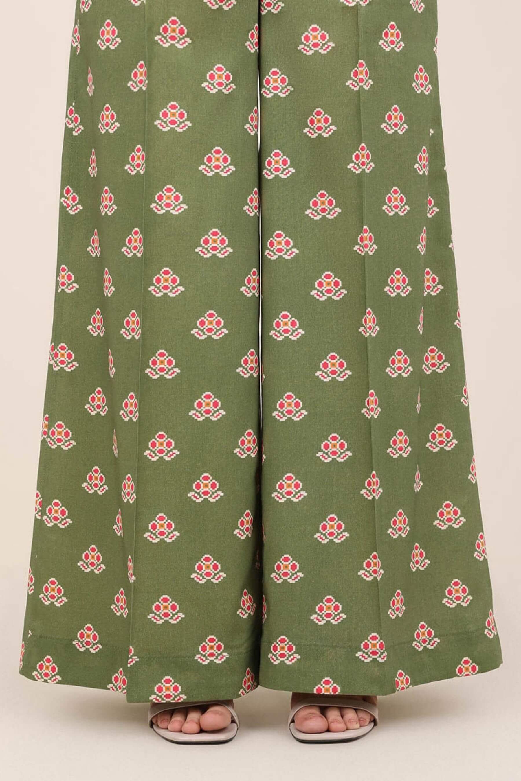Green printed trousers for women