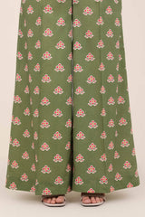 Green printed trousers for women