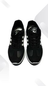 Kids Classic Stripe Sneakers – White, Black & Brown