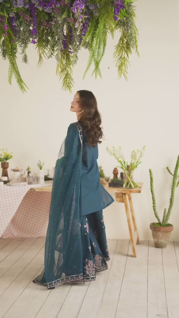 Albus Percival 3Pc - Embroidered Dhanak Dress