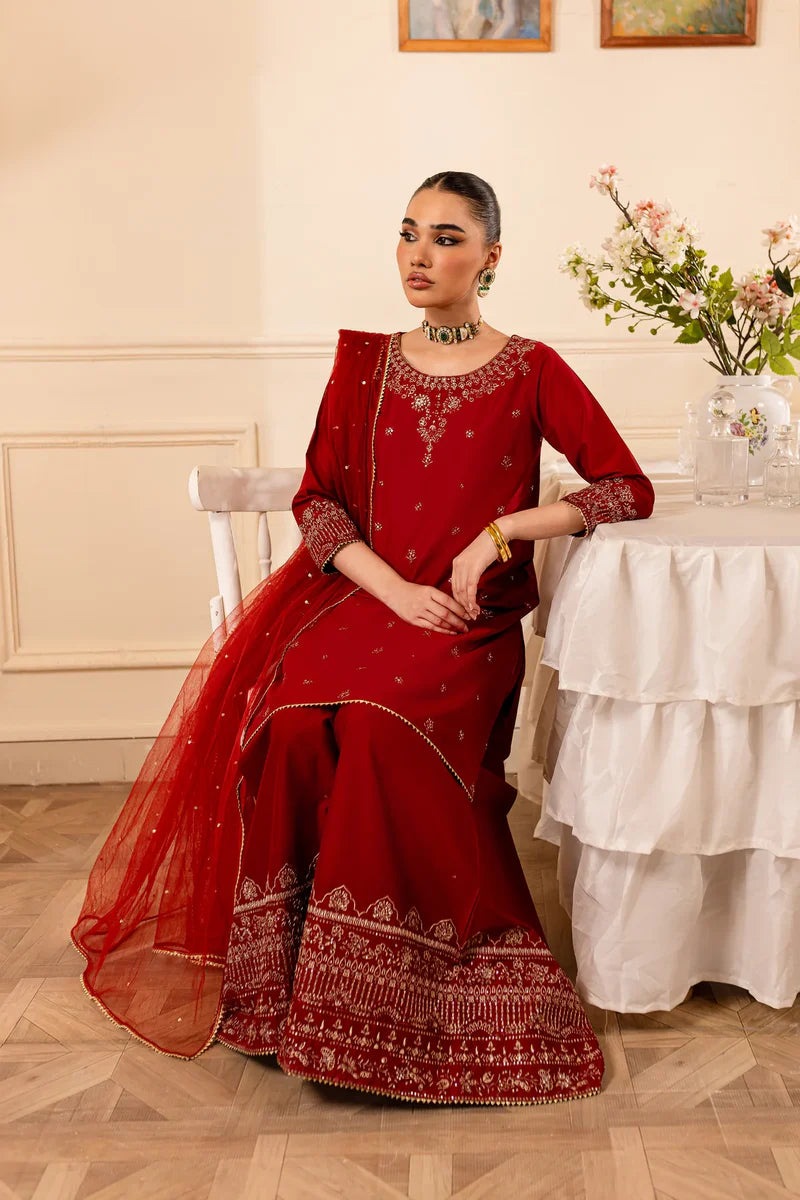 Gold Ruby 3Pc - Embroidered Lawn Dress