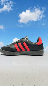 Red and black casual sneakers