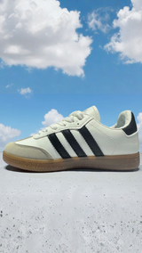 Black and white casual stripe sneakers front view