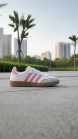 White and pink casual stripe sneakers
